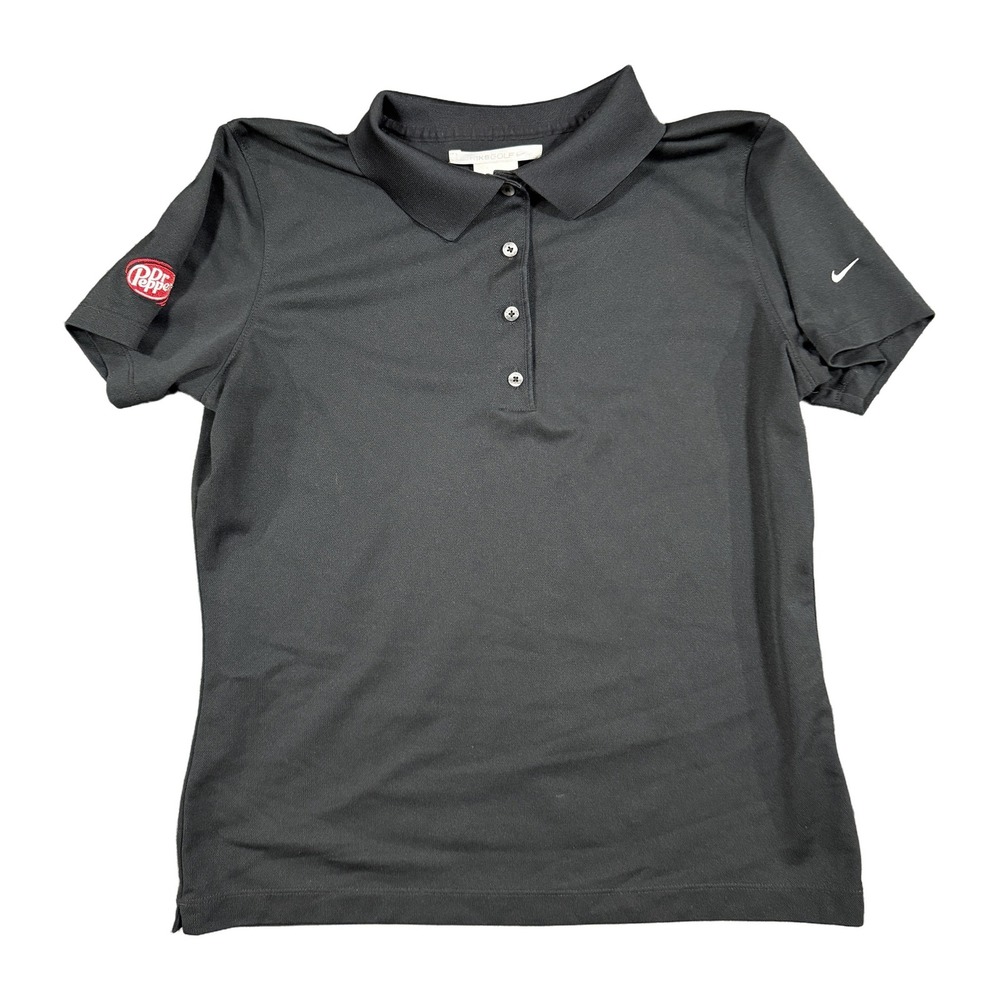 Nike Golf Womens Dri-FIT Polo Shirt Large Black Short Sleeve Dr Pepper Logo